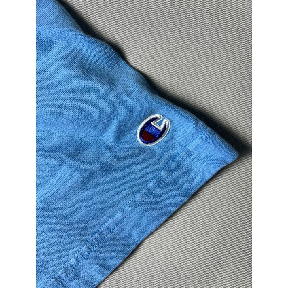 Champion Mens Pocket T-Shirt Blue Embroidered Script Logo Short Sleeve Tee